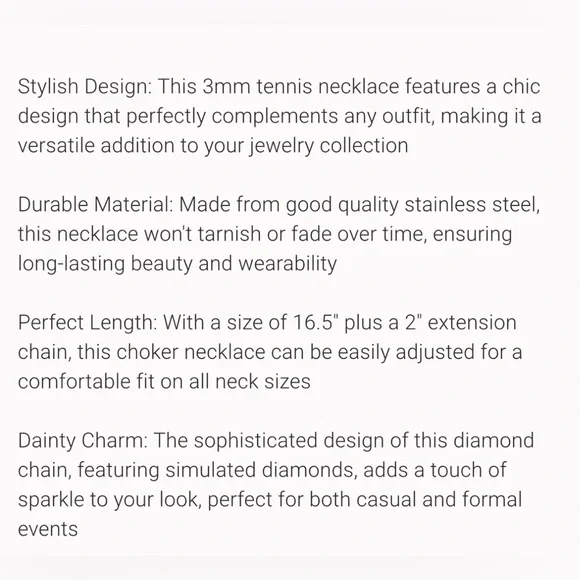 18k Gold Plated Tennis Necklace with Sparkling Cubic Zircon Accent Gems. New. - Picture 8 of 11